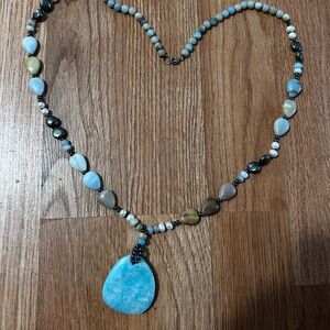 Chic Healing Stones Beaded Necklace with Turquoise Pendant